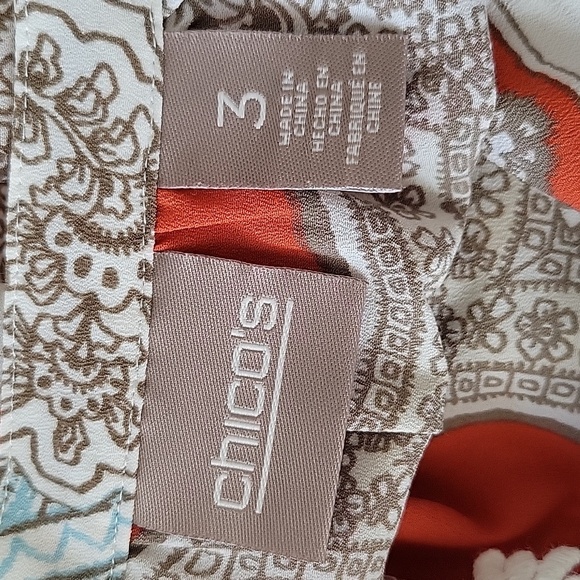 Chico's Orange White Paisley Vneck Popover Tunic Blouse Size XL - Picture 7 of 9